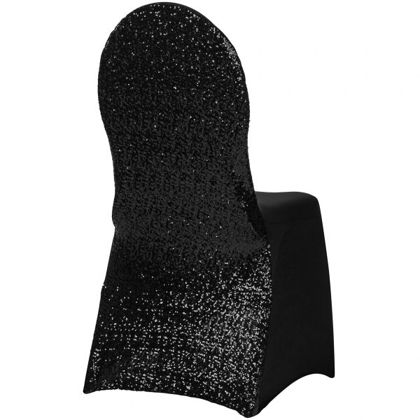 Glitz Sequin Stretch Spandex Banquet Chair Cover - Black