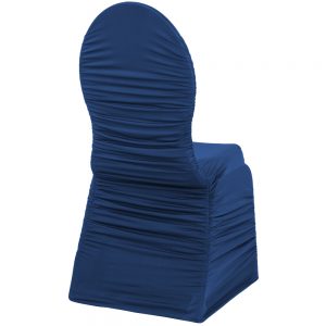 Ruched Fashion Spandex Banquet Chair Cover - Navy Blue