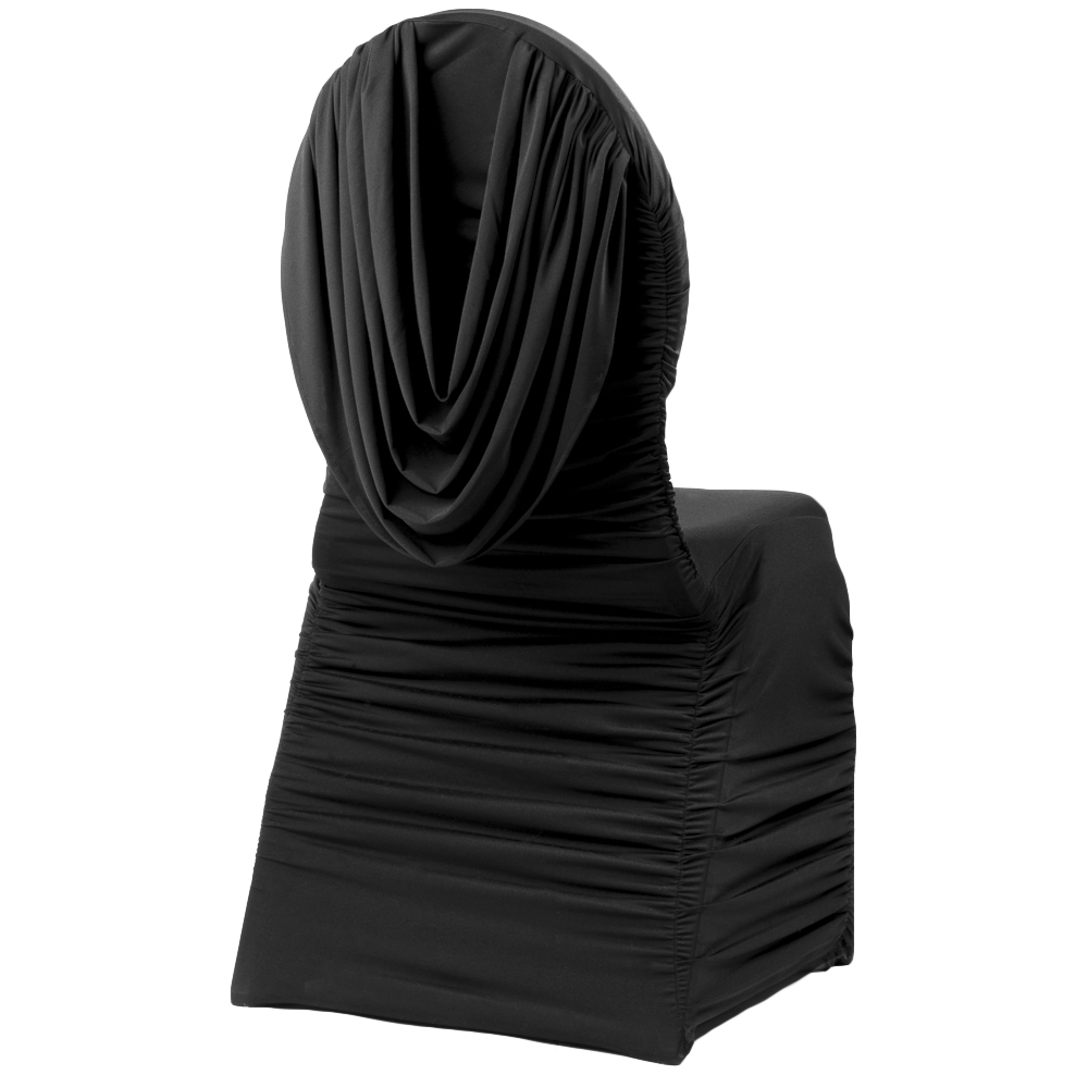 Swag Back Ruched Spandex Banquet Chair Cover – Black – Kinsley Jo